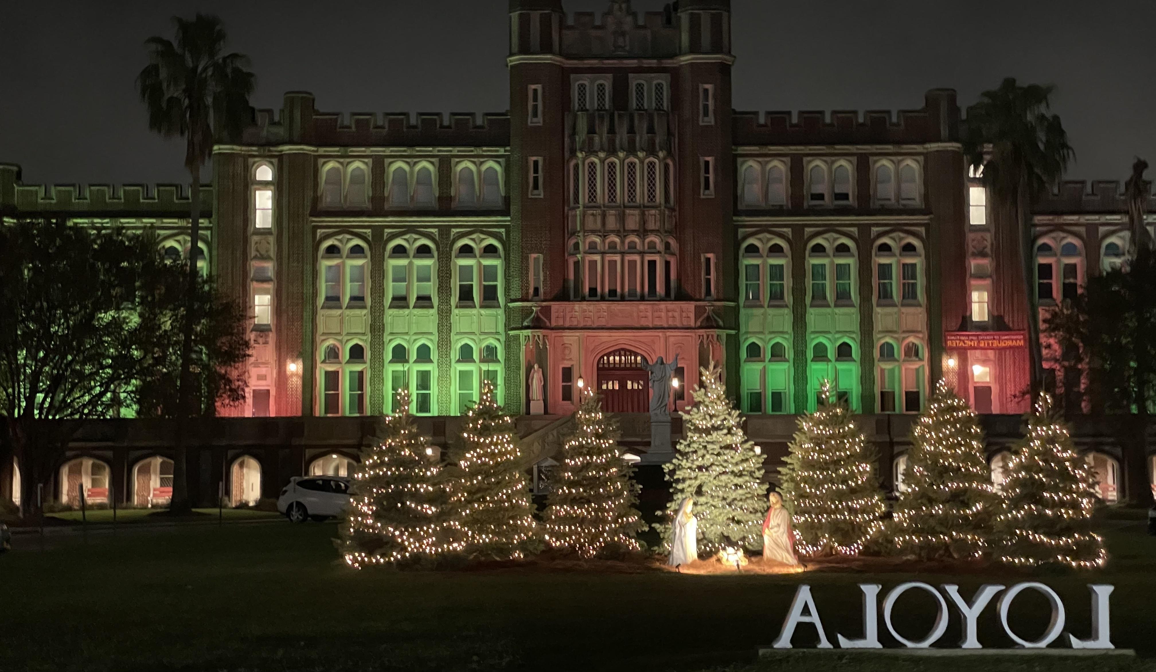 Christmas Trees in front of Loyola